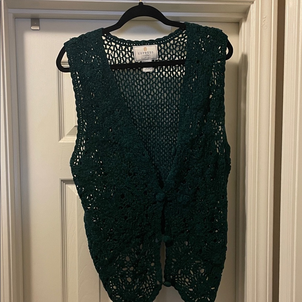 Express Forest Green Crochet Vest